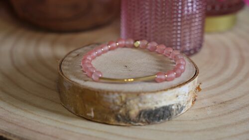 Bracelet en Quartz rose mat et tube en acier inoxydable