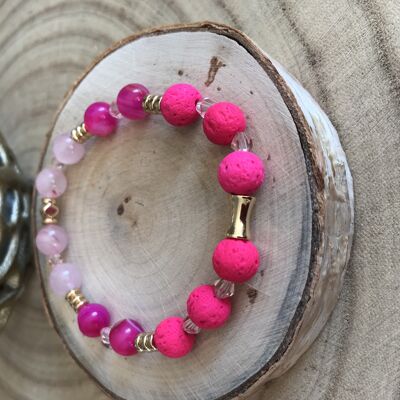 Ladies bracelet in lava stone, fuchsia agate and pink quartz
