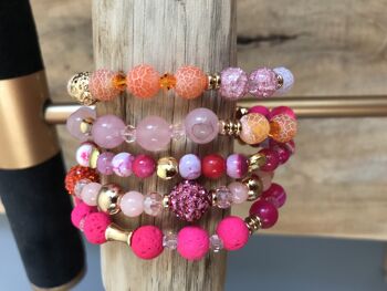 Bracelet dame en pierre de Lave, Agate fuchsia et Quartz rose 3