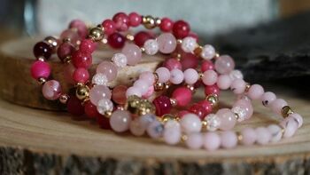 Bracelet dame en pierre de Lave, Agate fuchsia et Quartz rose 4