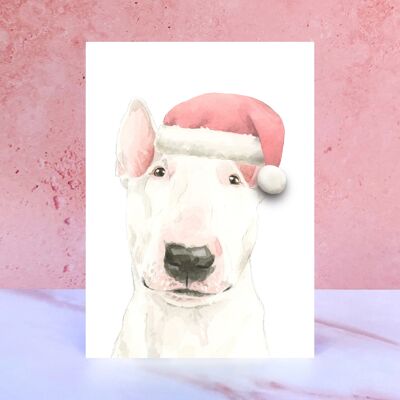 Tarjeta de Navidad con pompón de bull terrier inglés