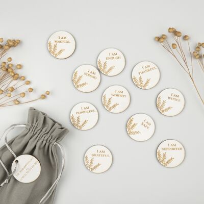 'I Am' Affirmation Wooden Engraved Leaf Token Gift Set