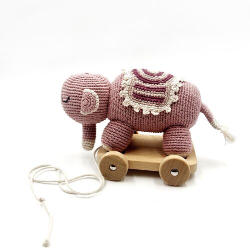 Crochet Baby Toy 2 in 1 Pull along toy elephant pink