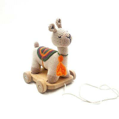 Juguete de ganchillo para bebé para arrastrar con llamas naturales
