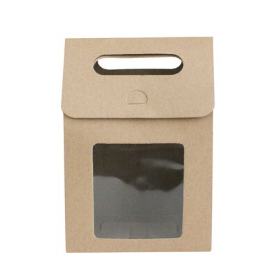 Gift Bag, Brown Kraft Bag Box with Clear Window Pack of 12