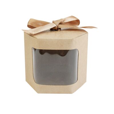 Hexagon Brown Kraft Bag, Clear Window & Ribbon Pack of 12