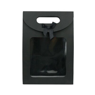 Black Kraft Bag with Clear Window and Bow - Pack of 12