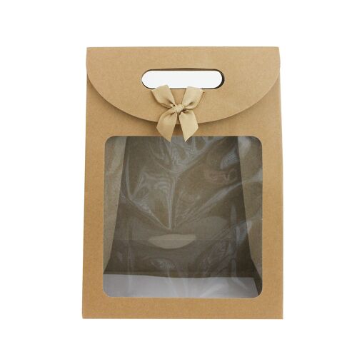 Brown Kraft Bag with Clear Window and Bow - Pack of 12