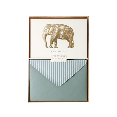 Tarjetas en caja con diseño de elefante