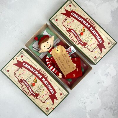 Set letto scatola di fiammiferi Little Elf Boy North Pole