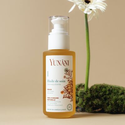 Yunâni - Aceite de cuidado de limpieza calmante 2 en 1 - Rico en omega 3,6 y 9 - cuidado facial - limpiador - 125ml - 100% natural - BIO - MADE IN FRANCE