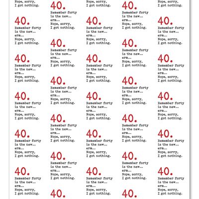 Funny 40th Gift Wrap - 40 Is The New**Pack of 2 Sheets Folded**