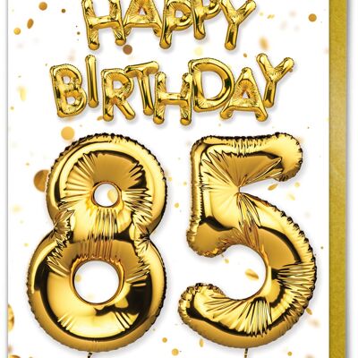 Age 85 Balloon Gold/White - 85th Birthday Card
