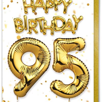 Age 95 Balloon Gold/White - 95th Birthday Card