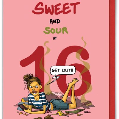 Age 16 (girl) Sweet & Sour - 16th Birthday Card