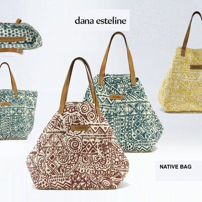 NEW - Native Bag - Cotton and Leather - Handmade Yellow