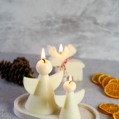 Vela pequeña de cera de soja con forma de ángel navideño, hecha a mano, sin perfume