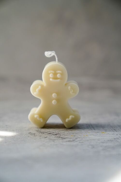 Ivory Gingerbread Man Candle -Handmade- Unscented Soy wax Candle