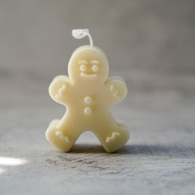 Ivory Gingerbread Man Candle -Handmade- Unscented Soy wax Candle