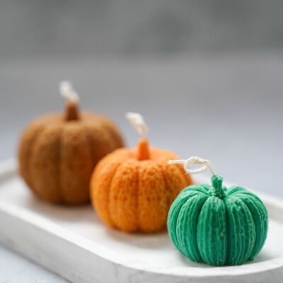 Set di candele di zucca (per 3) - Halloween - Fatto a mano - Cera di soia