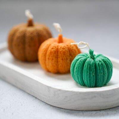 Set di candele di zucca (per 3) - Halloween - Fatto a mano - Cera di soia