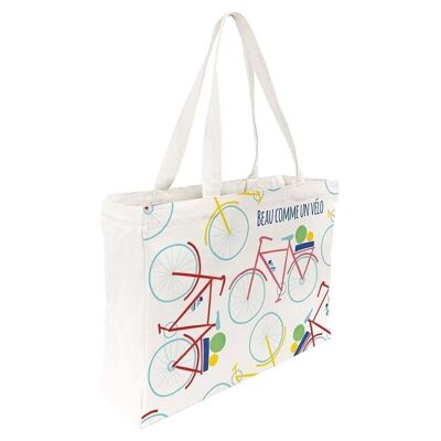 Bolso tote grande de algodón estampado - Bicicletas