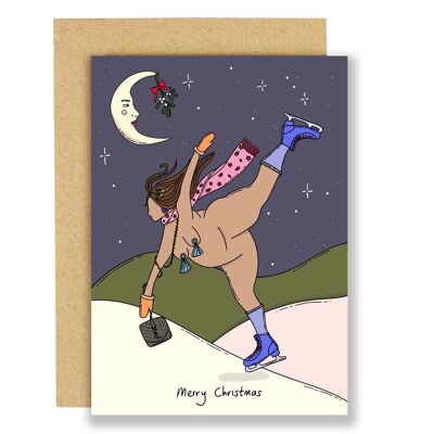 Weihnachtskarte - Schlittschuhlaufen unter dem Mond