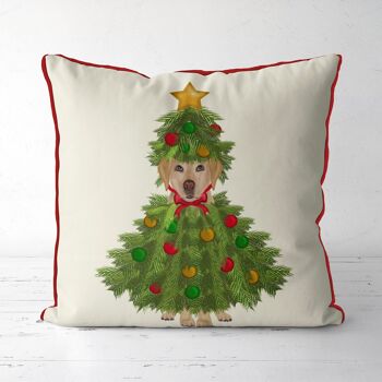 Labrador jaune en costume d'arbre de Noël, coussin, housse de coussin 1