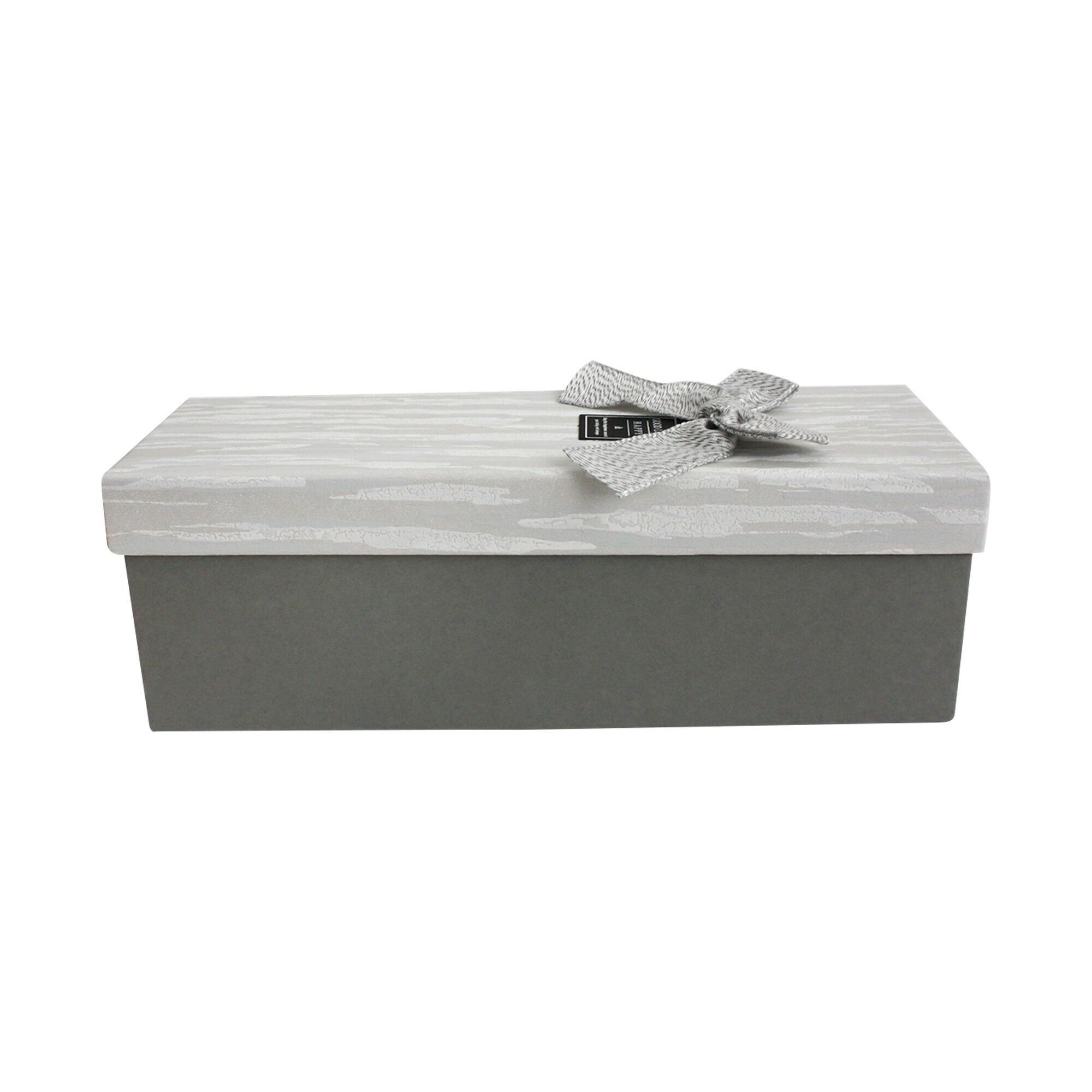 Coffret Cadeau Rectangle Gris, Couvercle Gris Clair Effet Bois