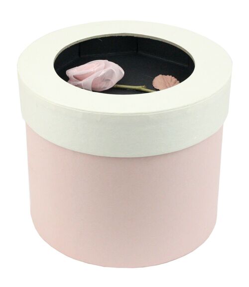 Round, Pink Gift Box with Cream Lid, With Rose Flower