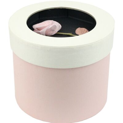 Round, Pink Gift Box with Cream Lid, With Rose Flower