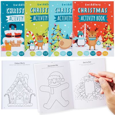 Confezione da 24 mini libri di attività natalizie con colorazione, puzzle e giochi