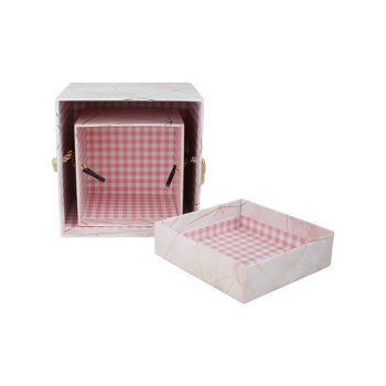 Lot de 2 Coffrets Cadeaux Carrés, Imprimé Marbre Rose Lignes Dorées 10