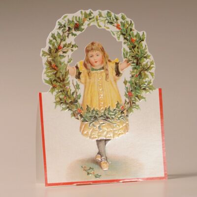 Carte nostalgique Mamelok Girl et Holly Wreath (CDC93054)