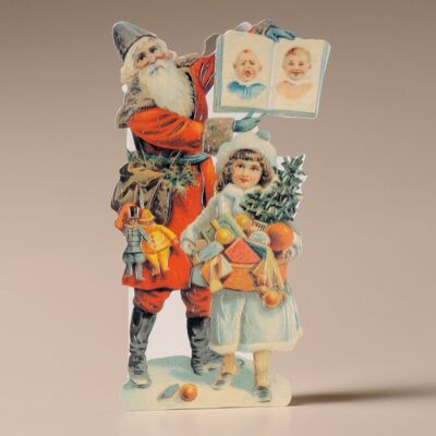 Biglietto nostalgico Mamelok Babbo Natale e ragazza (CDC93058)