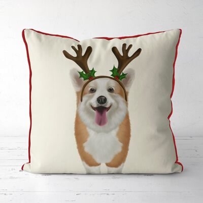 Corgi Christmas antlers, Throw pillow, cushion cover
