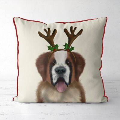 St Bernard with Christmas antlers, Dog throw pillow, cushion cover