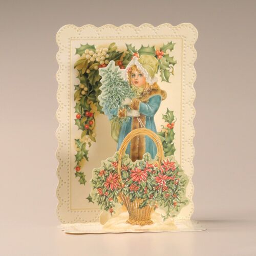Mamelok Girl with Flowers and Holly Cascade Card (GDC98204)