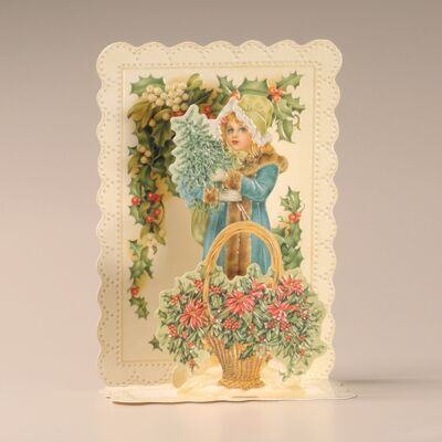 Mamelok Girl with Flowers and Holly Cascade Card (GDC98204)