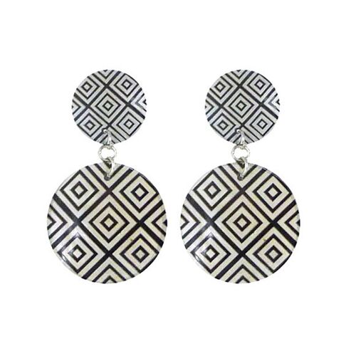 Boucles Duo Damier en Nacre