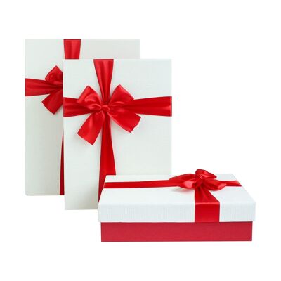 Set of 3 Gift Box, Textured Red Box, Red Ribbon
