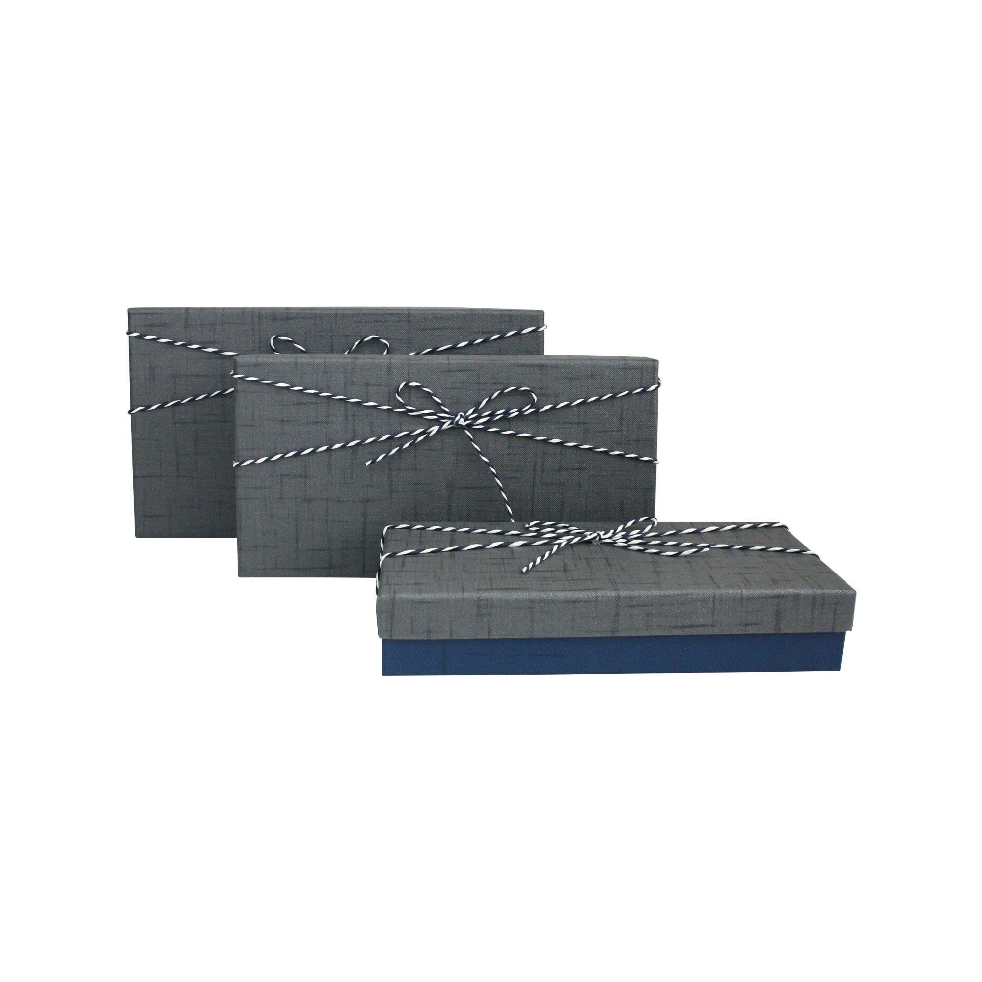 Lot de 3 boîtes cadeau rectangulaires bleu foncé, couvercle gris