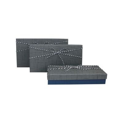 Set of 3 Rectangle Dark Blue Gift Box, Grey Lid