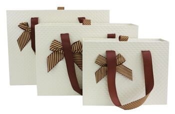 Lot de 3 boîtes cadeau rectangulaires, boîte crème texturée, nœud en satin 9