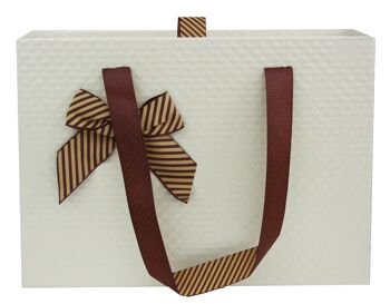 Lot de 3 boîtes cadeau rectangulaires, boîte crème texturée, nœud en satin 10