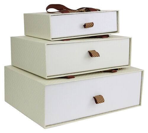 Set of 3 Rectangle Gift Box, Textured Cream Box, Satin Bow