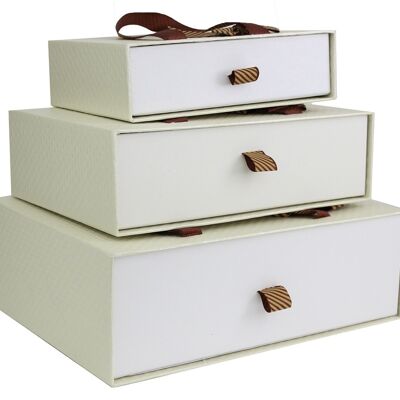 Set of 3 Rectangle Gift Box, Textured Cream Box, Satin Bow