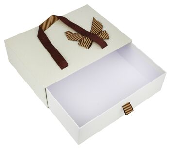 Lot de 3 boîtes cadeau rectangulaires, boîte crème texturée, nœud en satin 3