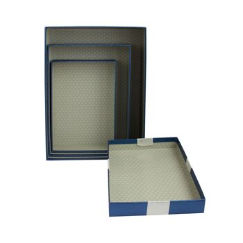 Lot de 3 rectangles, coffret cadeau bleu, ruban bleu crème 5