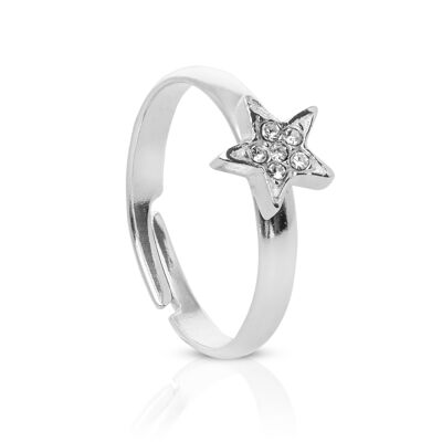 SILVER PLATED CRYSTAL STAR RING - DST3-0200ESTREP